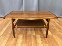 Jens Risom Mid-Century Modern Walnut and Leather Two-Tier Coffee Table, 1960s