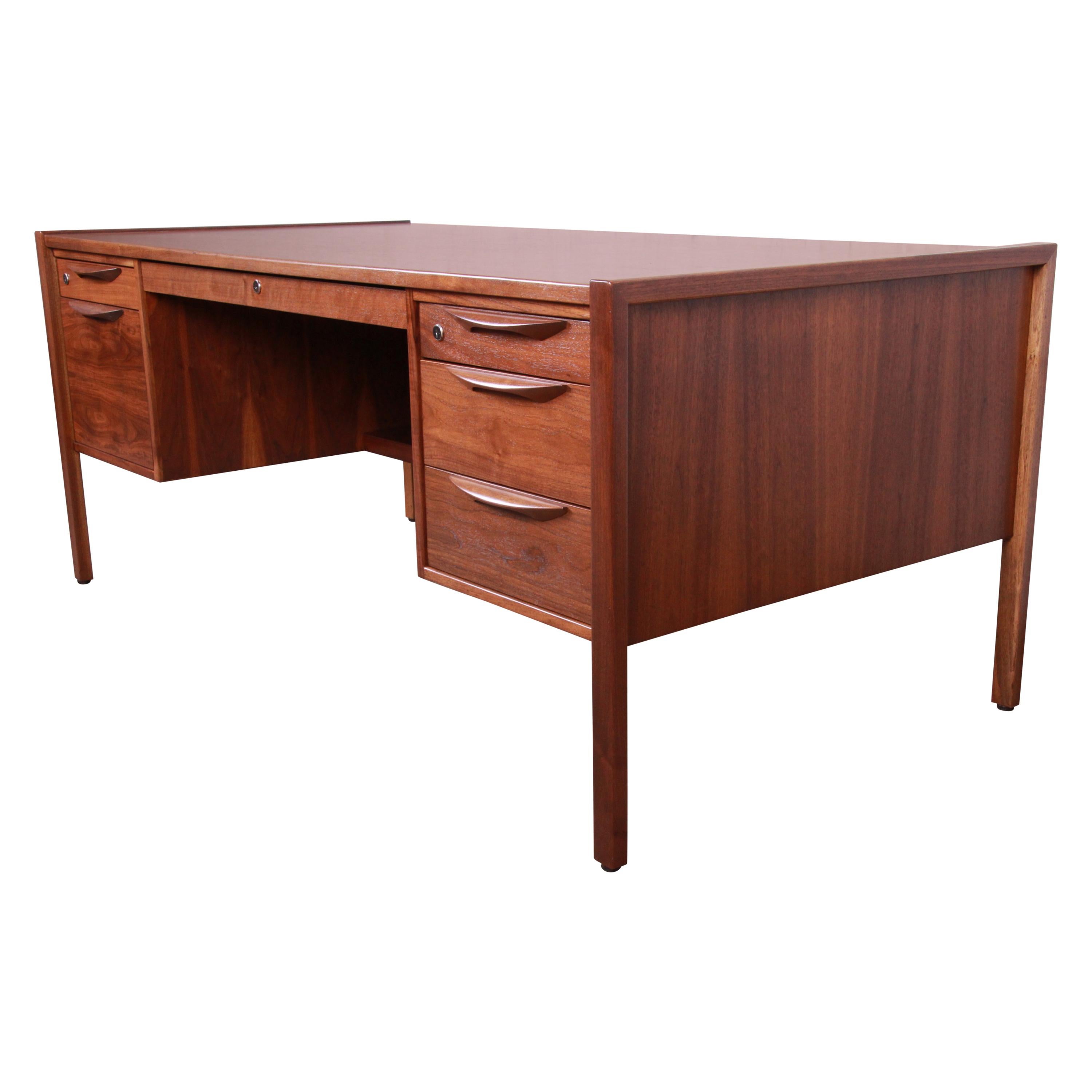 Jens Risom Mid-Century Modern Walnut Executive Desk, Newly Restored