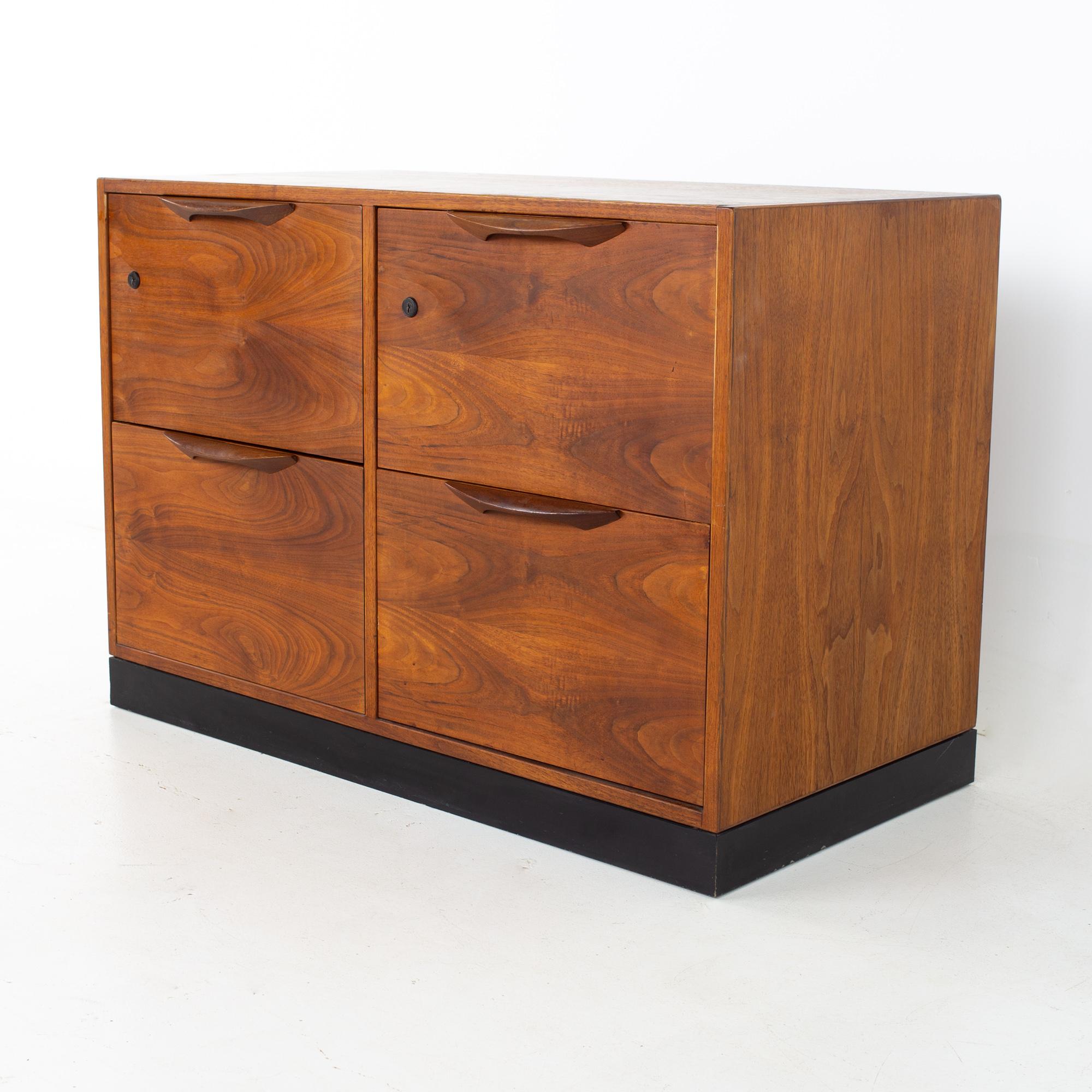 Jens Risom mid century petite walnut file credenza
Credenza measures: 39.25 wide x 20 deep x 27.25 inches high

All pieces of furniture can be had in what we call restored vintage condition. That means the piece is restored upon purchase so it’s