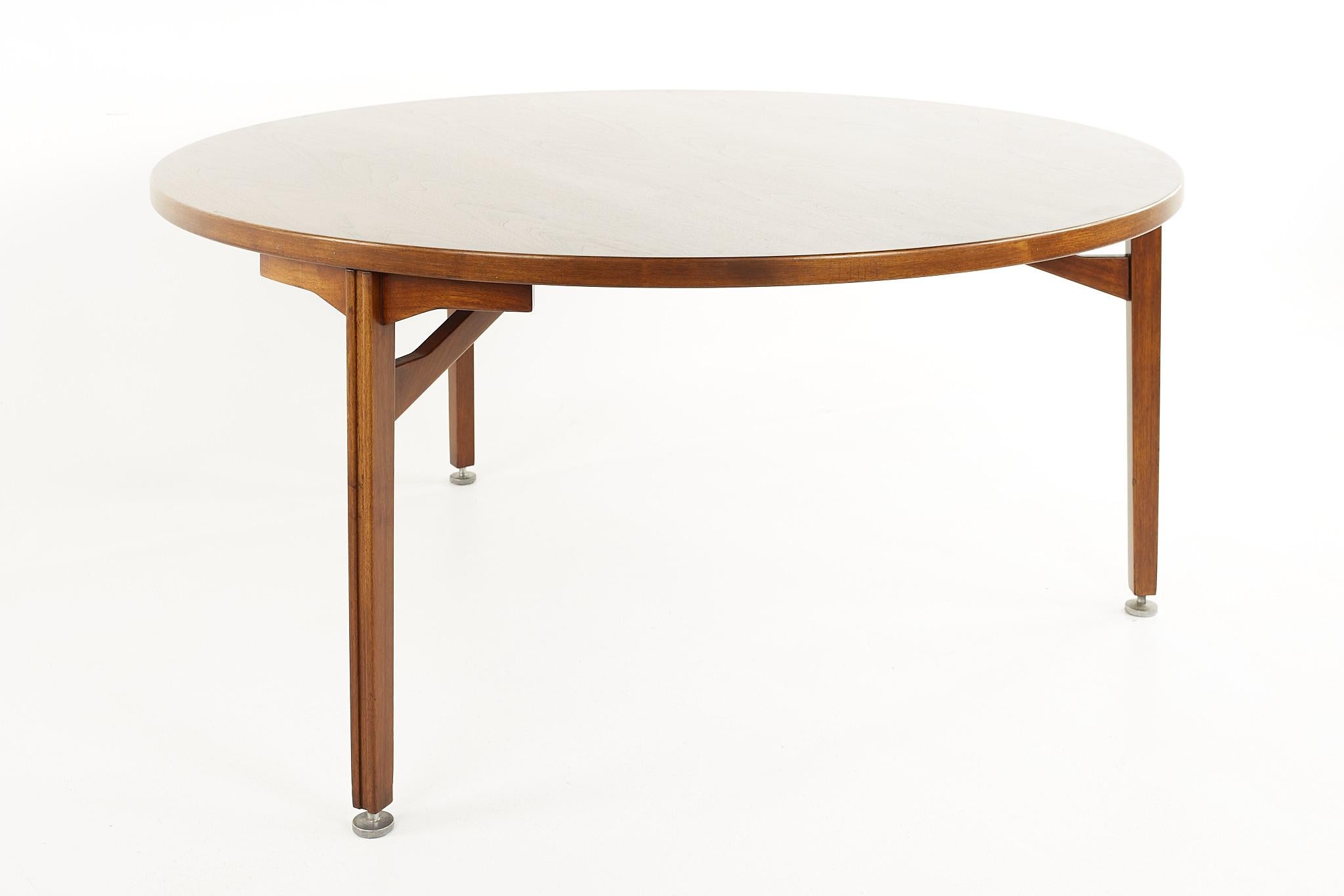 Mid-Century Modern Jens Risom Mid Century Round 3 Leg Walnut Dining Table
