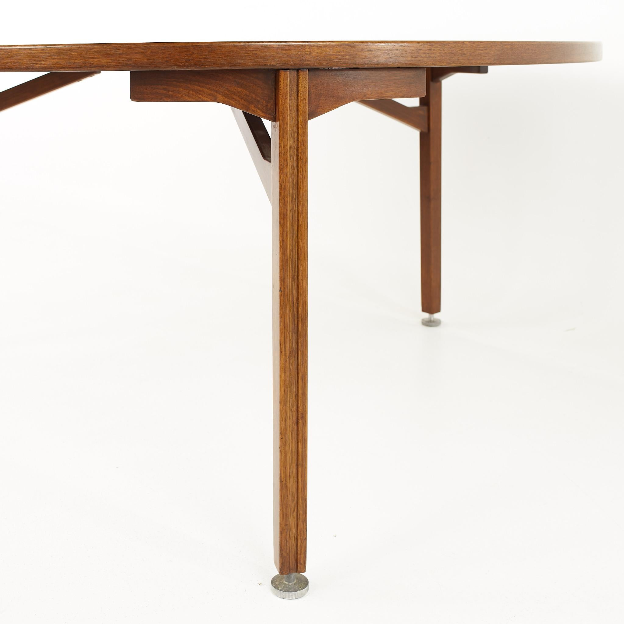 Jens Risom Mid Century Round 3 Leg Walnut Dining Table 1