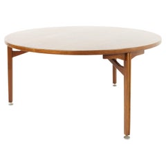 Used Jens Risom Mid Century Round 3 Leg Walnut Dining Table