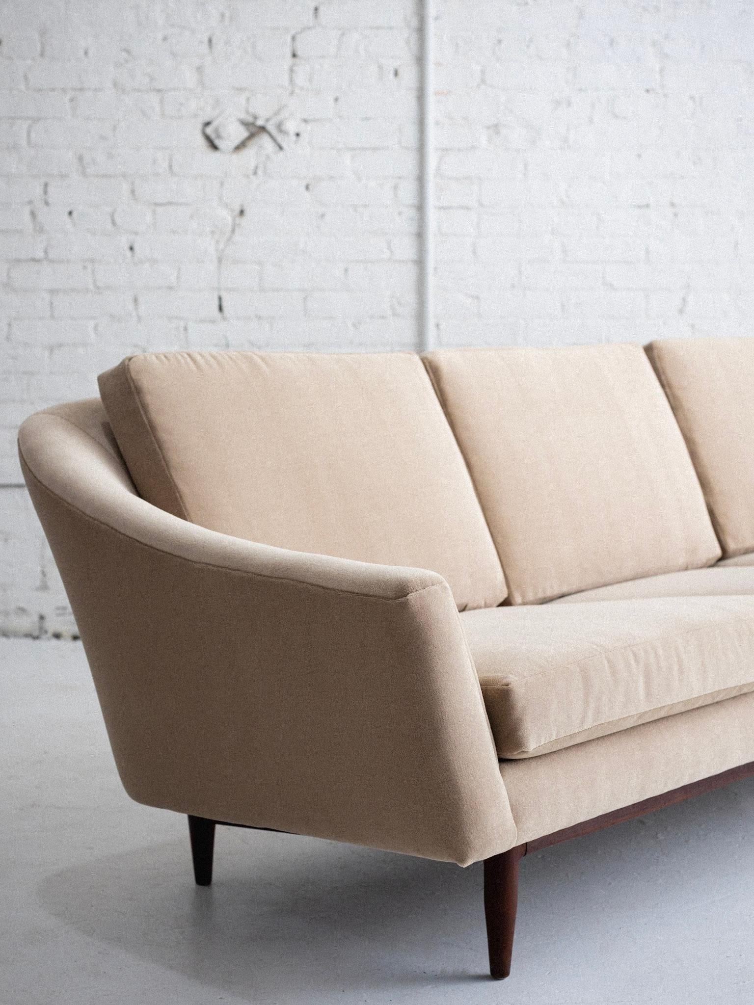 Velvet Jens Risom Mid Century Sofa With Walnut Base
