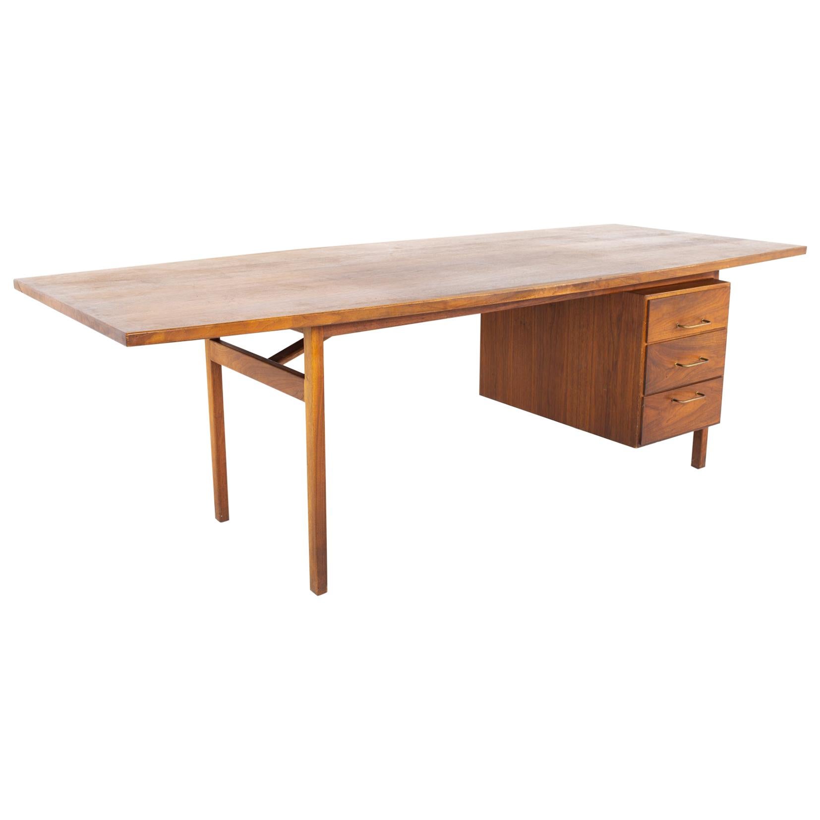 Jens Risom Mid Century Surfboard Walnut Executive Desk