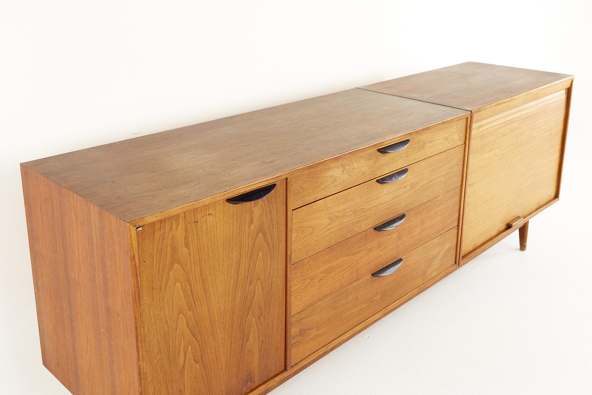 Late 20th Century Jens Risom Mid Century Tambour Door Credenza