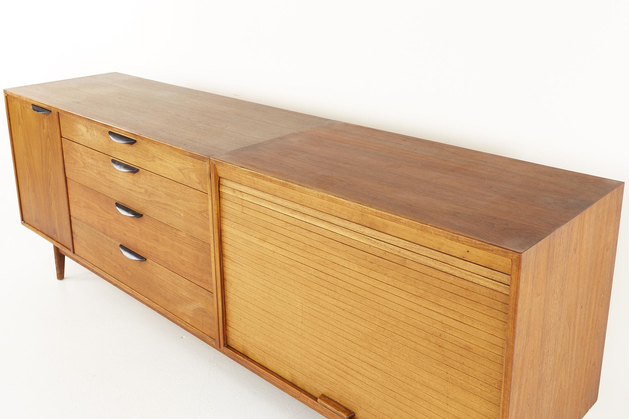 Wood Jens Risom Mid Century Tambour Door Credenza