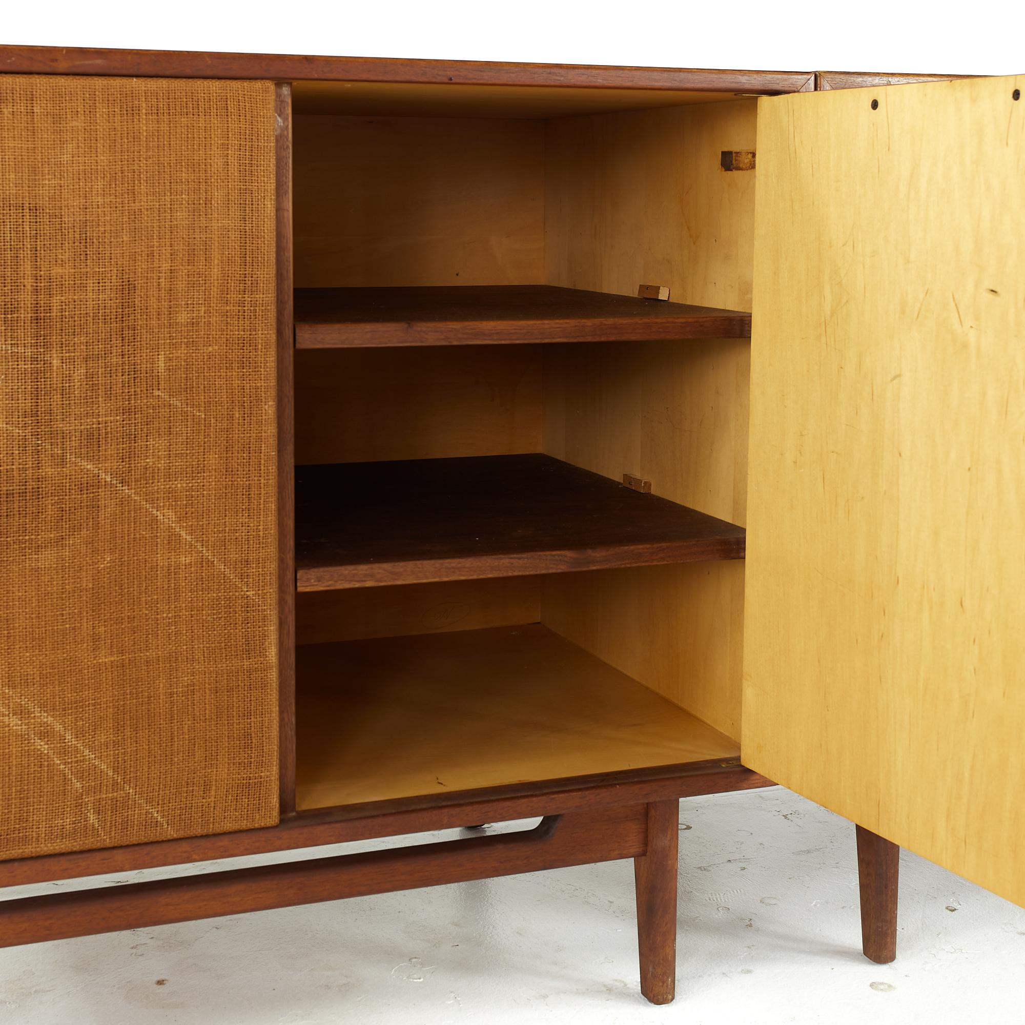 Metal Jens Risom Midcentury Walnut 2 Piece Stereo Console For Sale