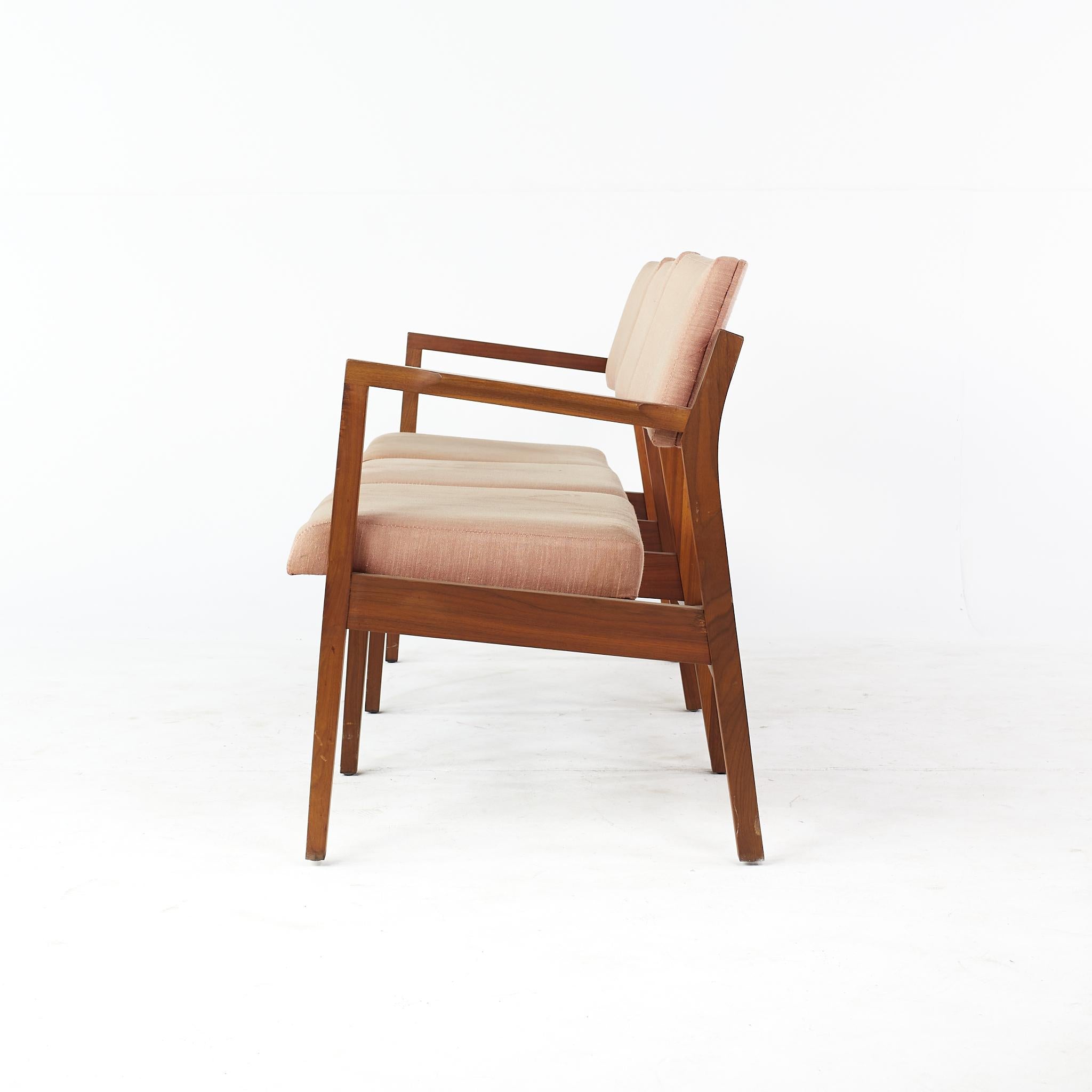 Mid-Century Modern Jens Risom Mid Century Walnut 3 Seat Sofa For Sale