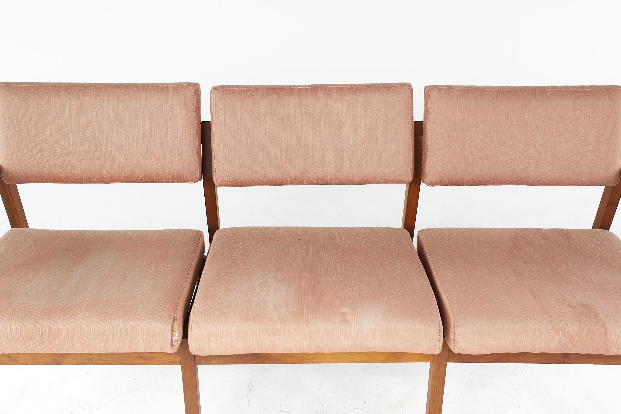 Upholstery Jens Risom Mid Century Walnut 3 Seat Sofa For Sale