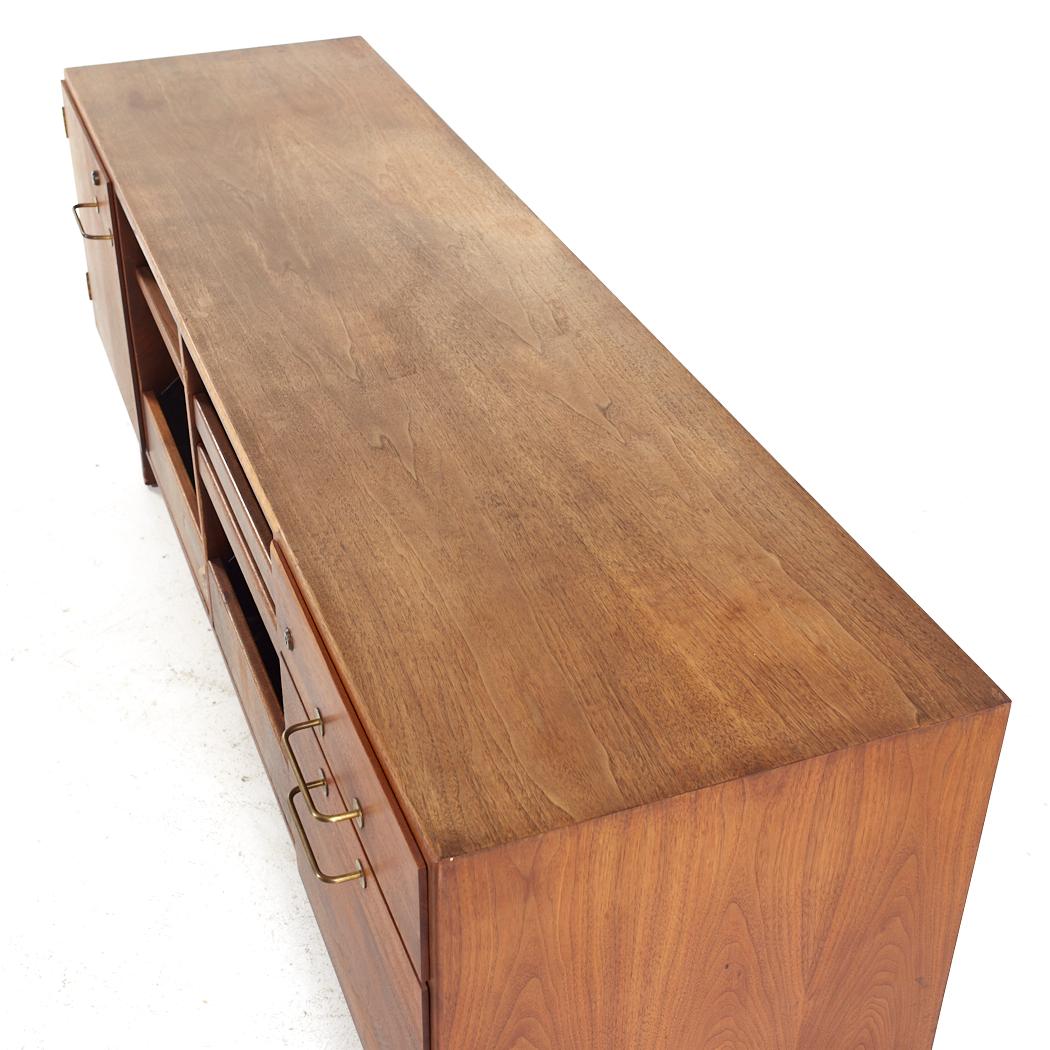 Late 20th Century Jens Risom Mid Century Walnut and Brass Credenza For Sale