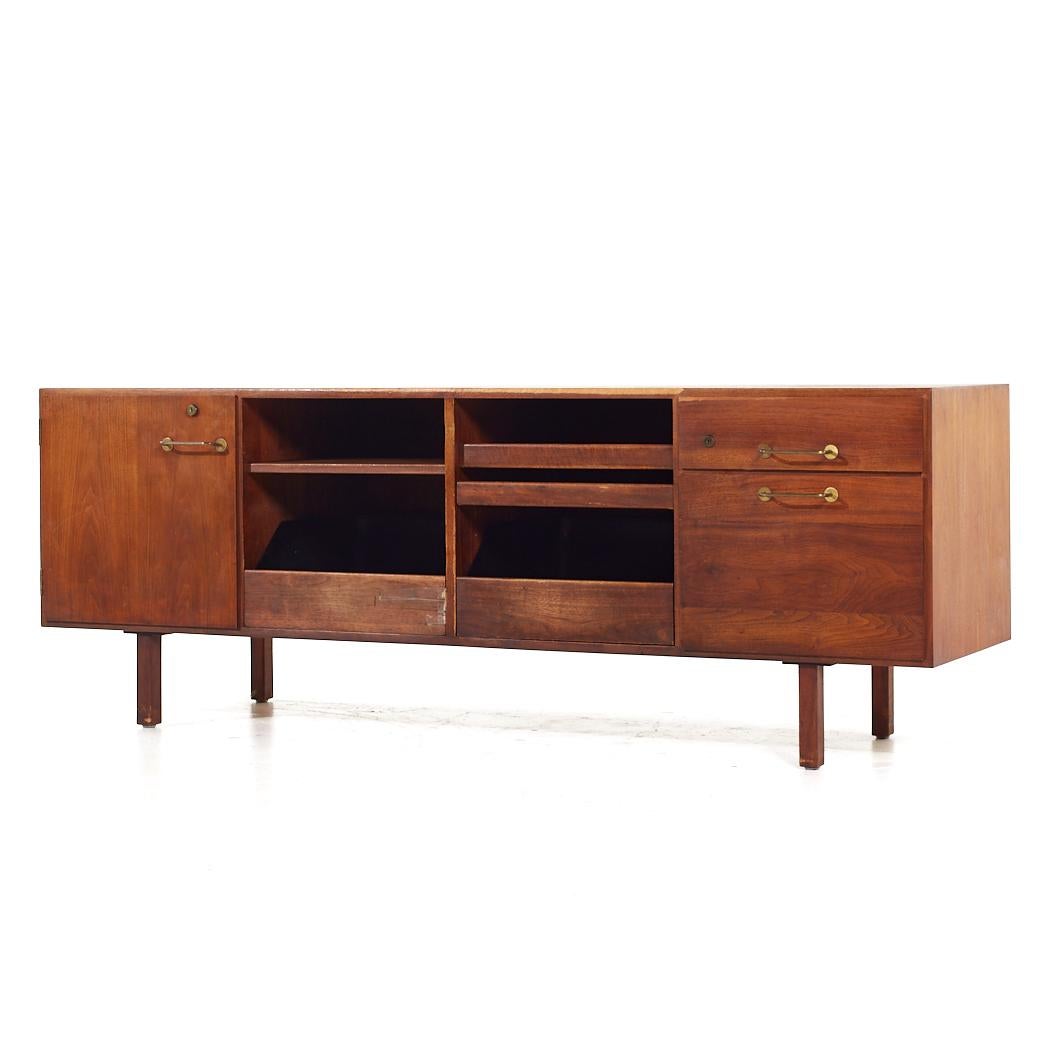 Mid-Century Modern Jens Risom Mid Century Walnut and Brass Credenza For Sale