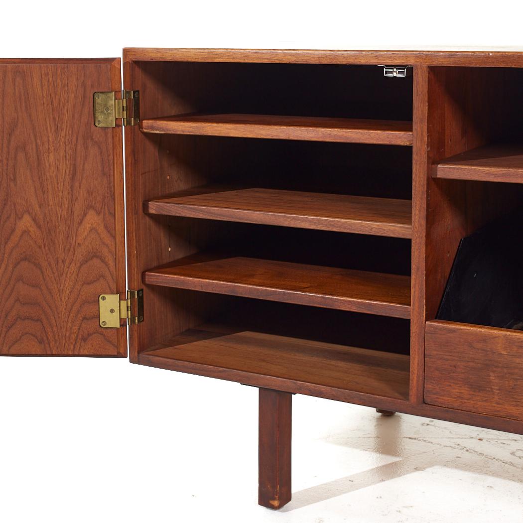 Jens Risom Mid Century Walnut and Brass Credenza For Sale 1