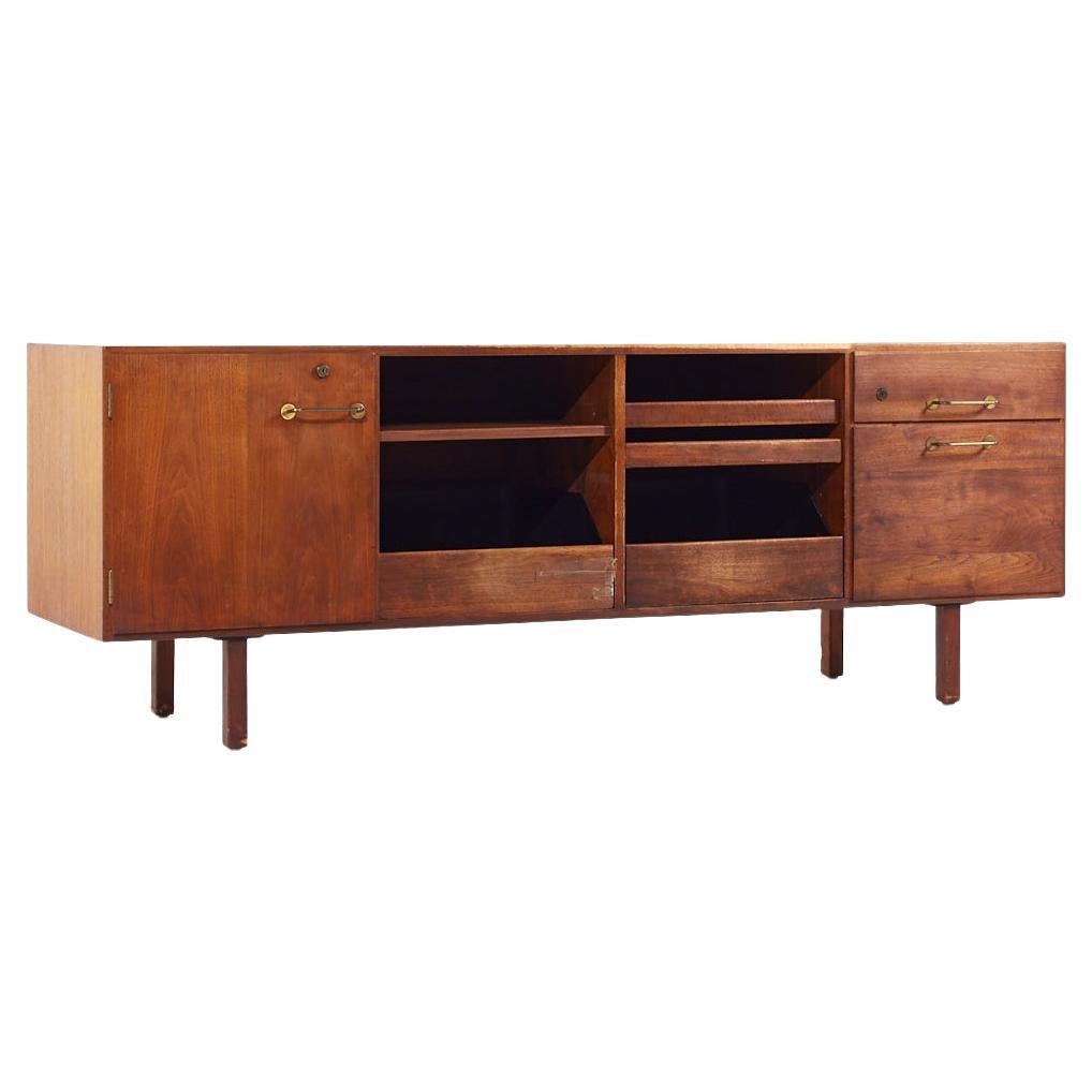 Jens Risom Mid Century Walnut and Brass Credenza For Sale