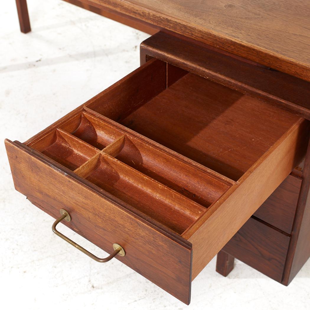 Jens Risom Mid Century Walnut and Brass Desk For Sale 4
