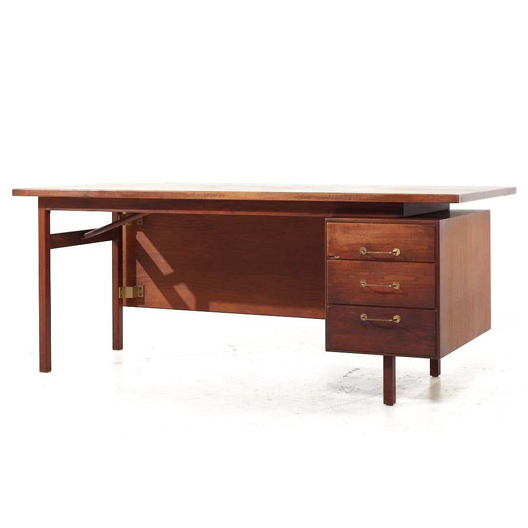 Mid-Century Modern Jens Risom Mid Century Walnut and Brass Desk For Sale