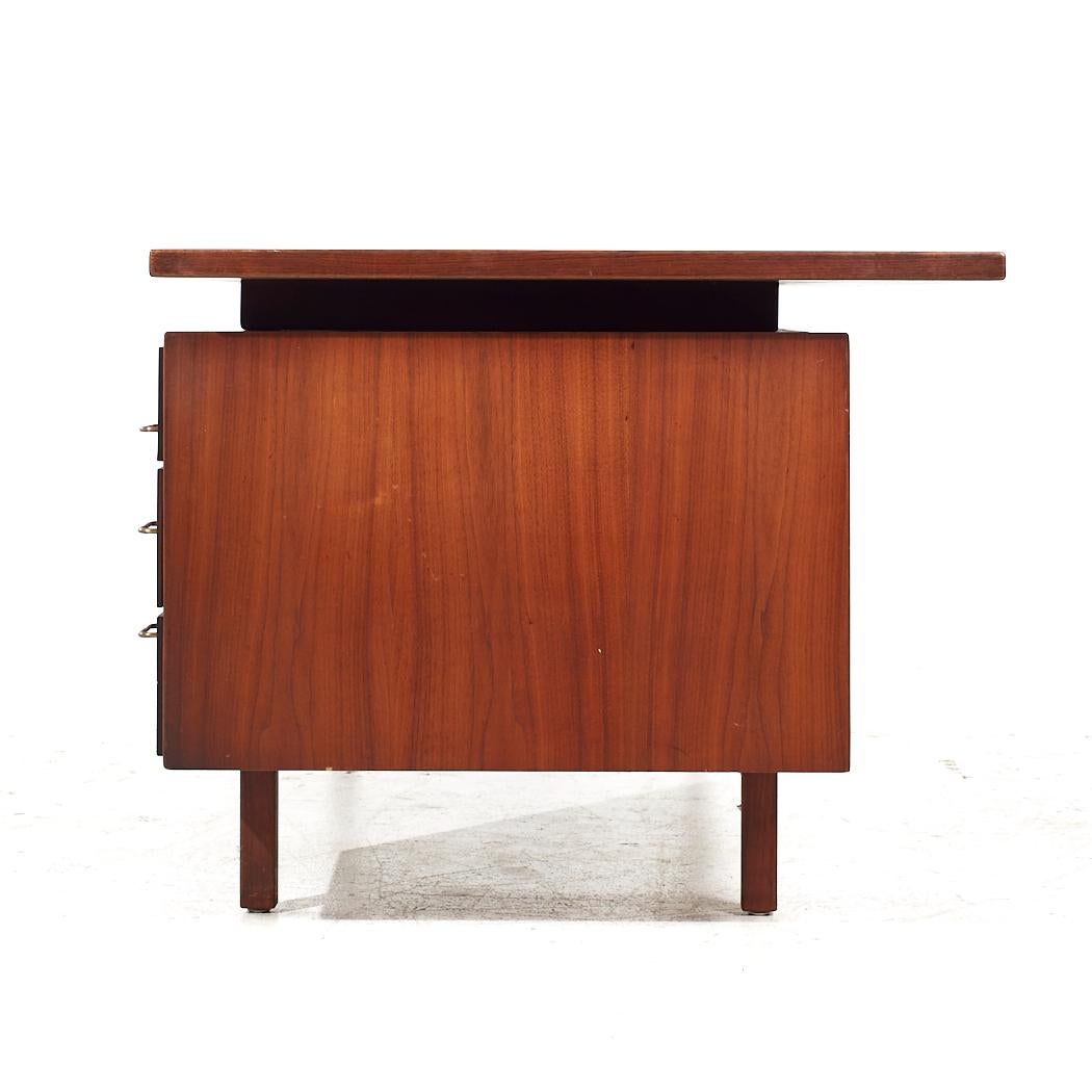 American Jens Risom Mid Century Walnut and Brass Desk For Sale