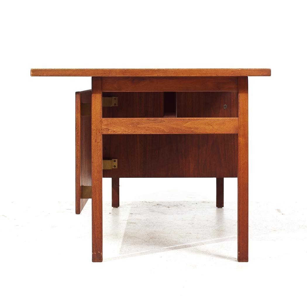 Late 20th Century Jens Risom Mid Century Walnut and Brass Desk For Sale