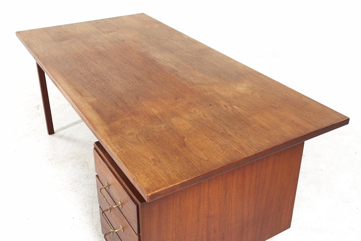 Jens Risom Mid Century Walnut and Brass Desk For Sale 1