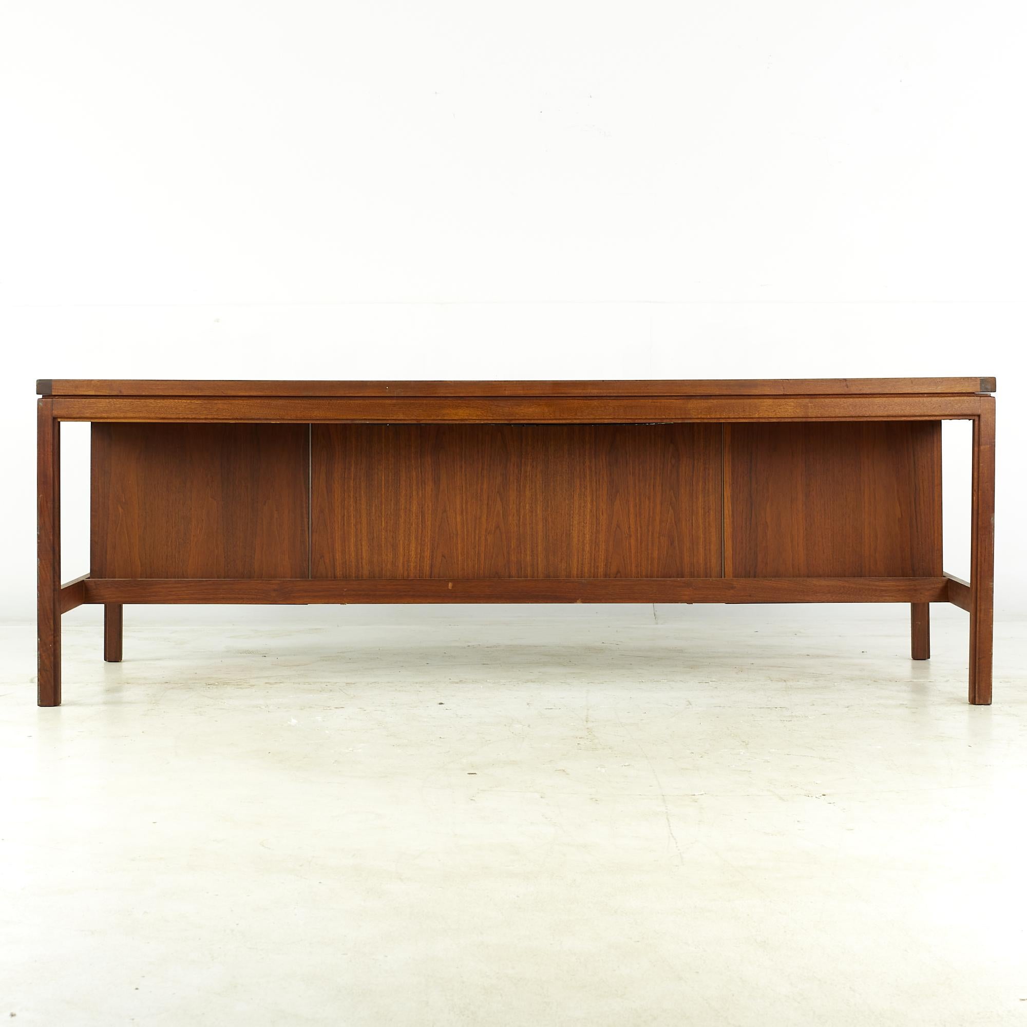 Jens Risom Midcentury Walnut and Brass Executive Desk In Good Condition In Countryside, IL