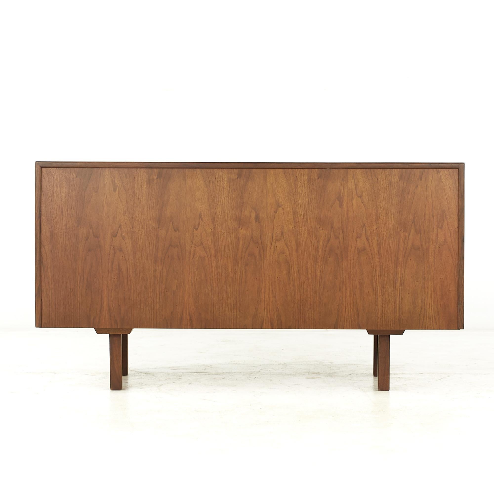 Jens Risom Mid Century Walnut and Brass Media Cabinet In Good Condition In Countryside, IL