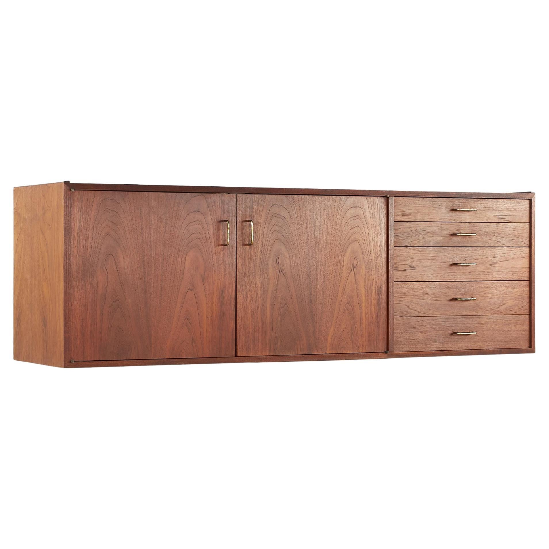 SOLD 06/26/23 Jens Risom Midcentury Walnut and Brass Wall Mount Credenza