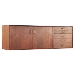 Jens Risom Midcentury Walnut and Brass Wall Mount Credenza