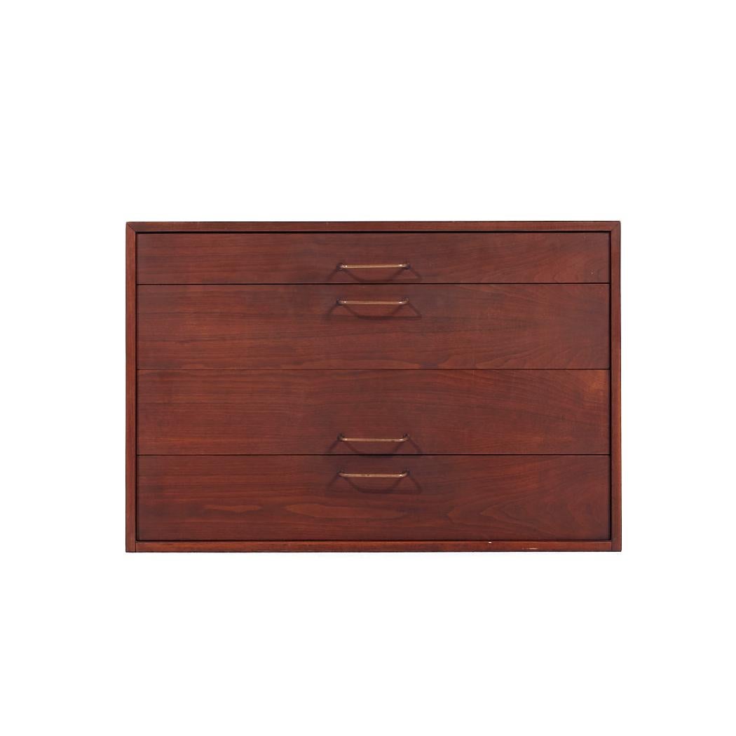 Jens Risom Mid Century Walnut and Brass Wall Mounted Cabinet Chest of Drawers

This chest of drawers measures: 36 wide x 21 deep x 24 inches high

All pieces of furniture can be had in what we call restored vintage condition. That means the piece is