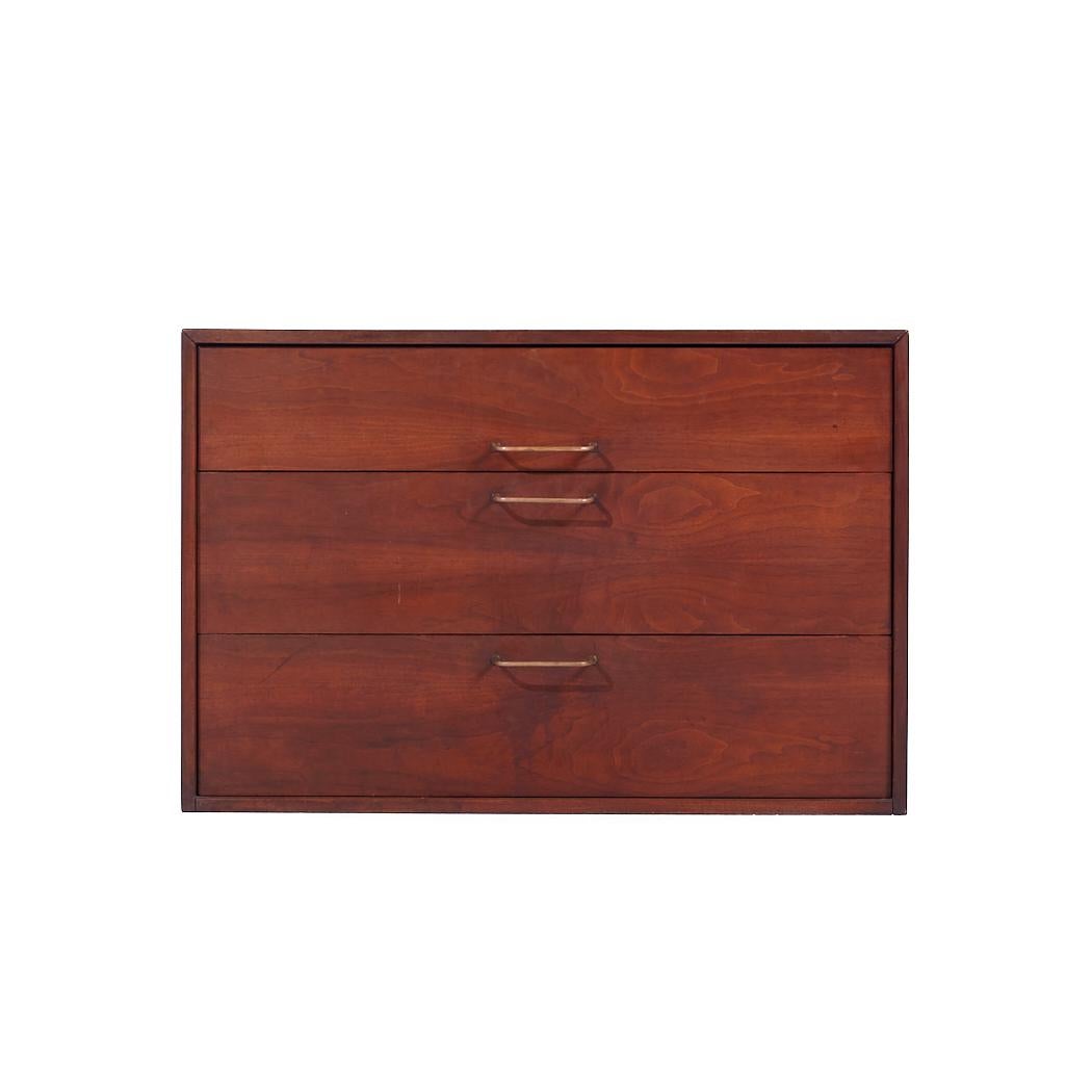 Jens Risom Mid Century Walnut and Brass Wall Mounted Cabinet Chest of Drawers

This chest of drawers measures: 36 wide x 21 deep x 24 inches high

All pieces of furniture can be had in what we call restored vintage condition. That means the piece is