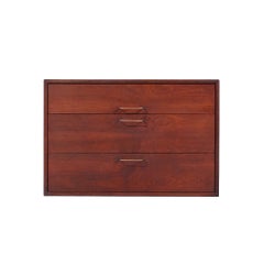 Jens Risom Mid Century Walnut and Brass Wall Mounted Cabinet Chest of Drawers