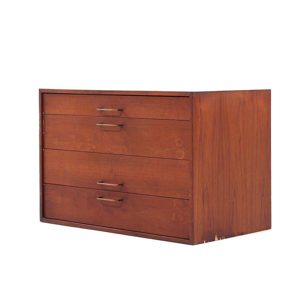 Mid-Century Modern Jens Risom Mid Century Walnut and Brass Wall Mounted Cabinet Chest of Drawers For Sale