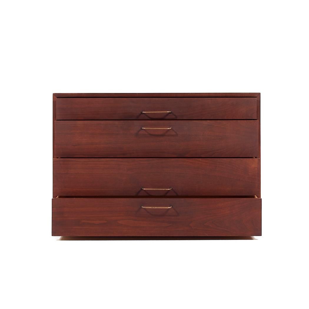 Jens Risom Mid Century Walnut and Brass Wall Mounted Cabinet Chest of Drawers For Sale 1