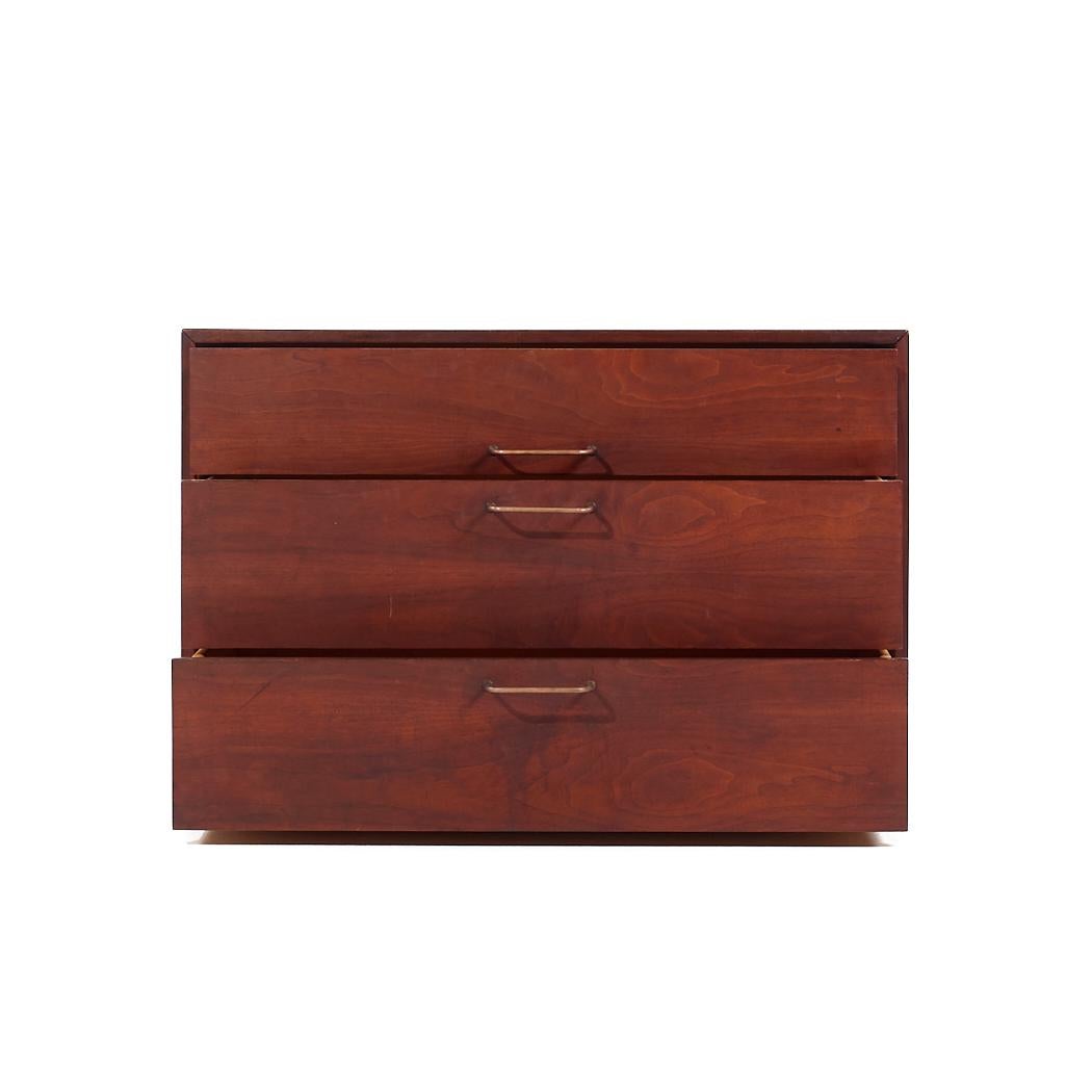 Jens Risom Mid Century Walnut and Brass Wall Mounted Cabinet Chest of Drawers For Sale 1