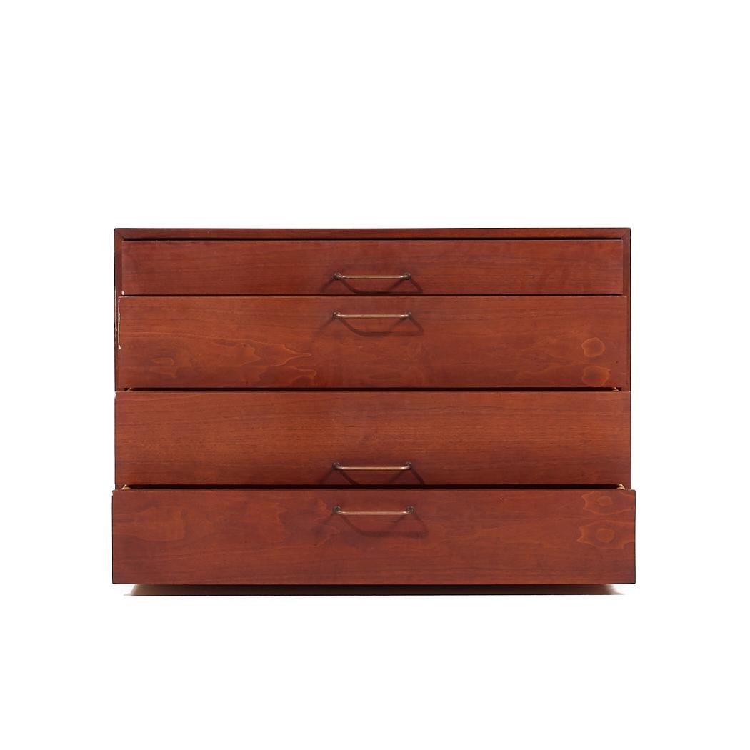 Jens Risom Mid Century Walnut and Brass Wall Mounted Cabinet Chest of Drawers For Sale 1