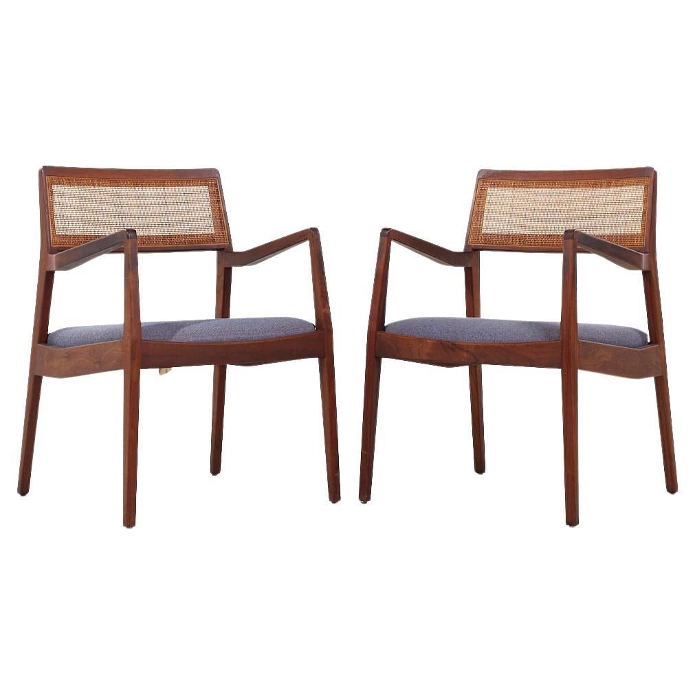 Jens Risom Mid Century Walnut and Cane Playboy Chairs - Pair For Sale