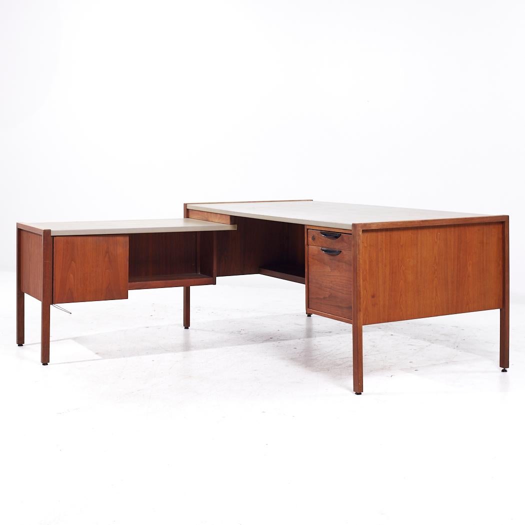 Mid-Century Modern Jens Risom Mid Century Walnut and Leather Top Corner Desk