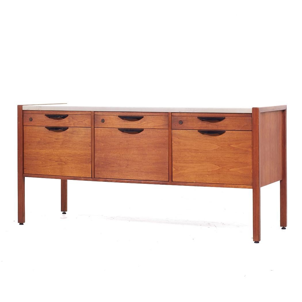 Mid-Century Modern Jens Risom Mid Century Walnut and Leather Top Credenza For Sale