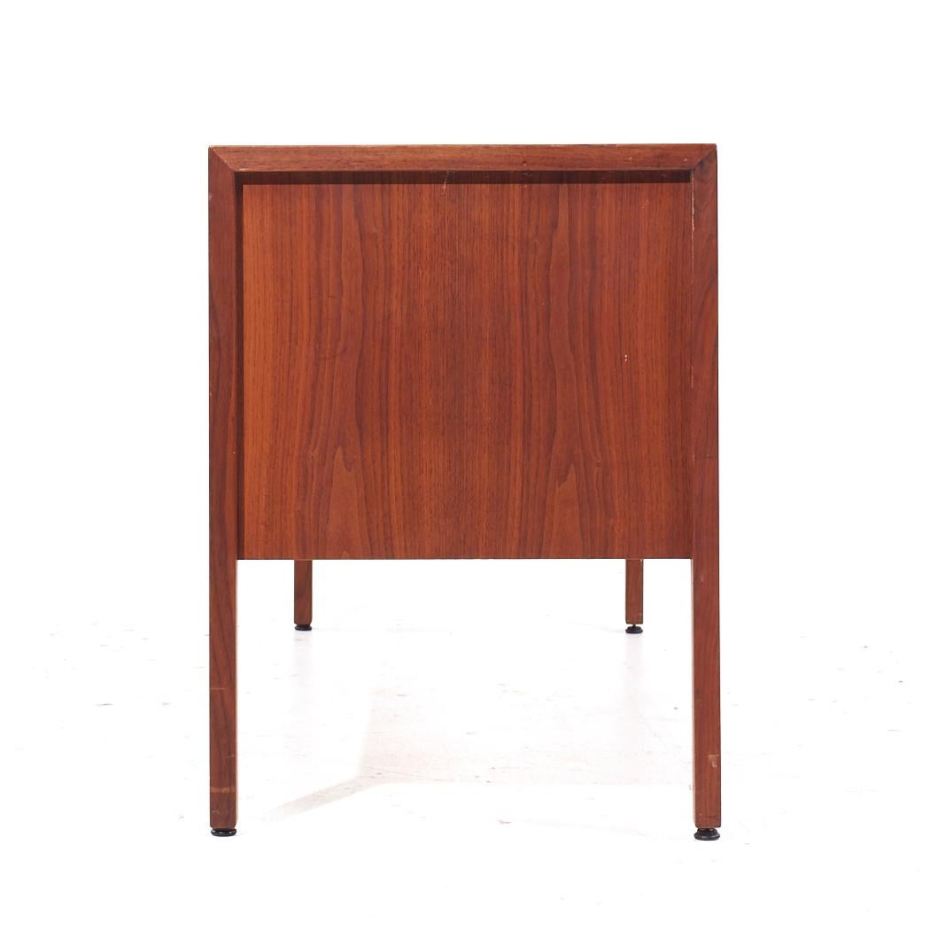 American Jens Risom Mid Century Walnut and Leather Top Credenza For Sale