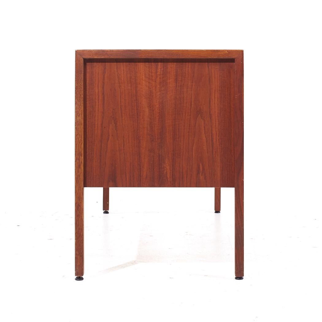 Late 20th Century Jens Risom Mid Century Walnut and Leather Top Credenza For Sale