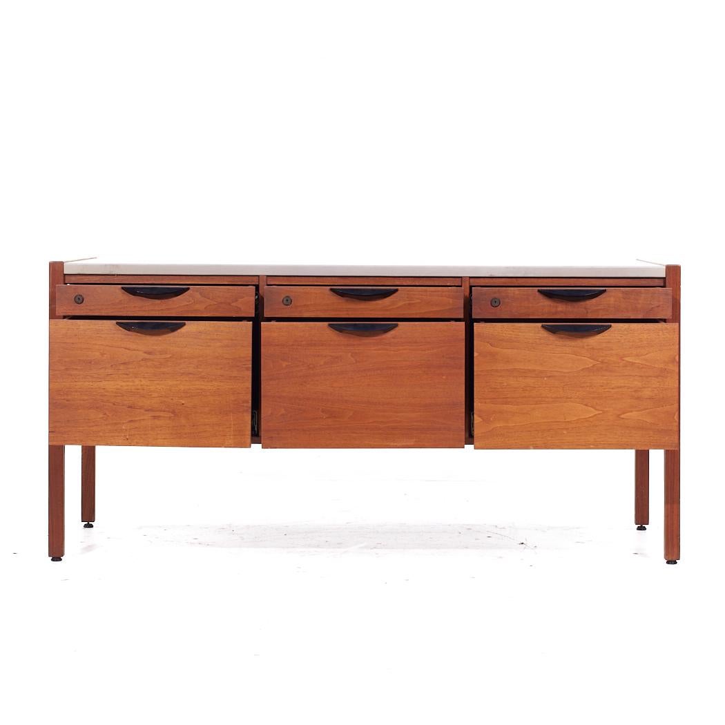 Jens Risom Mid Century Walnut and Leather Top Credenza For Sale 2