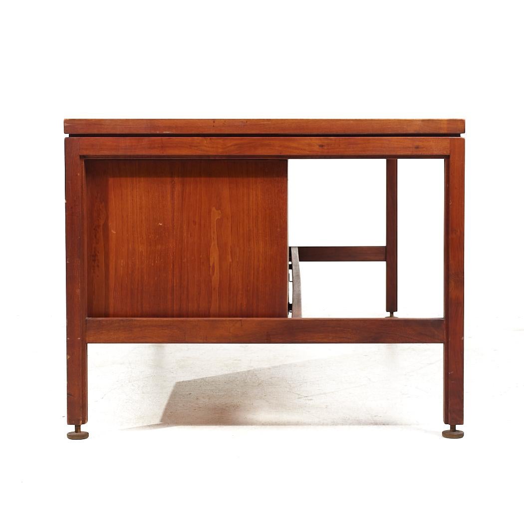 American Jens Risom Mid Century Walnut and Leather Top Executive Desk For Sale