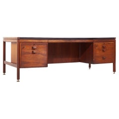 Vintage Jens Risom Mid Century Walnut and Leather Top Executive Desk