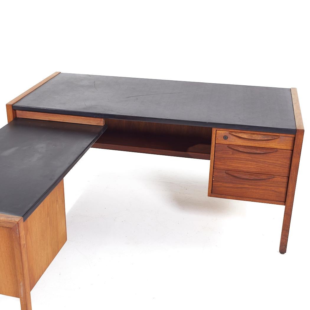 Late 20th Century Jens Risom Mid Century Walnut Corner Desk with Left Return For Sale
