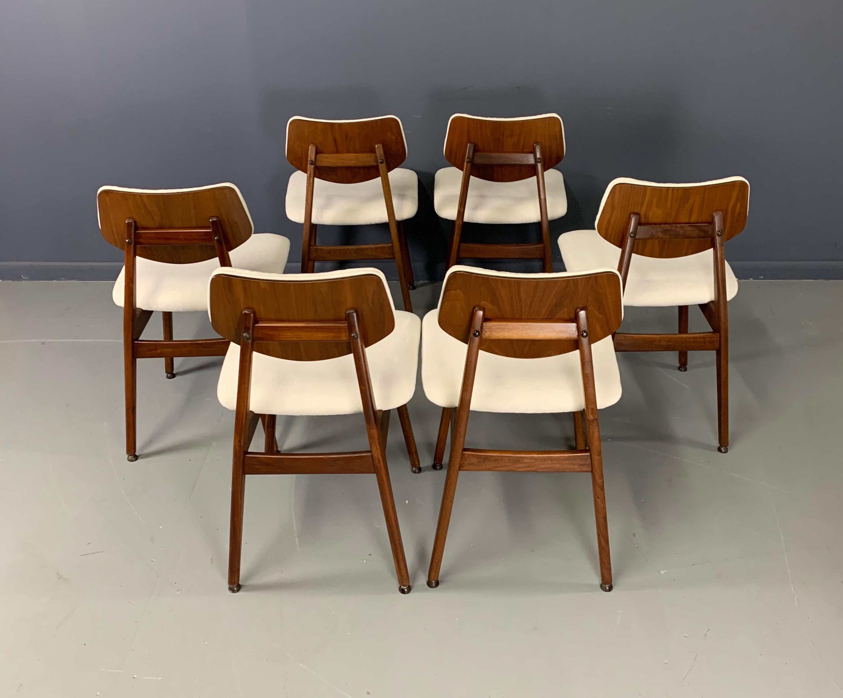 European Jens Risom Midcentury Walnut Dining Chairs, a Set of Six