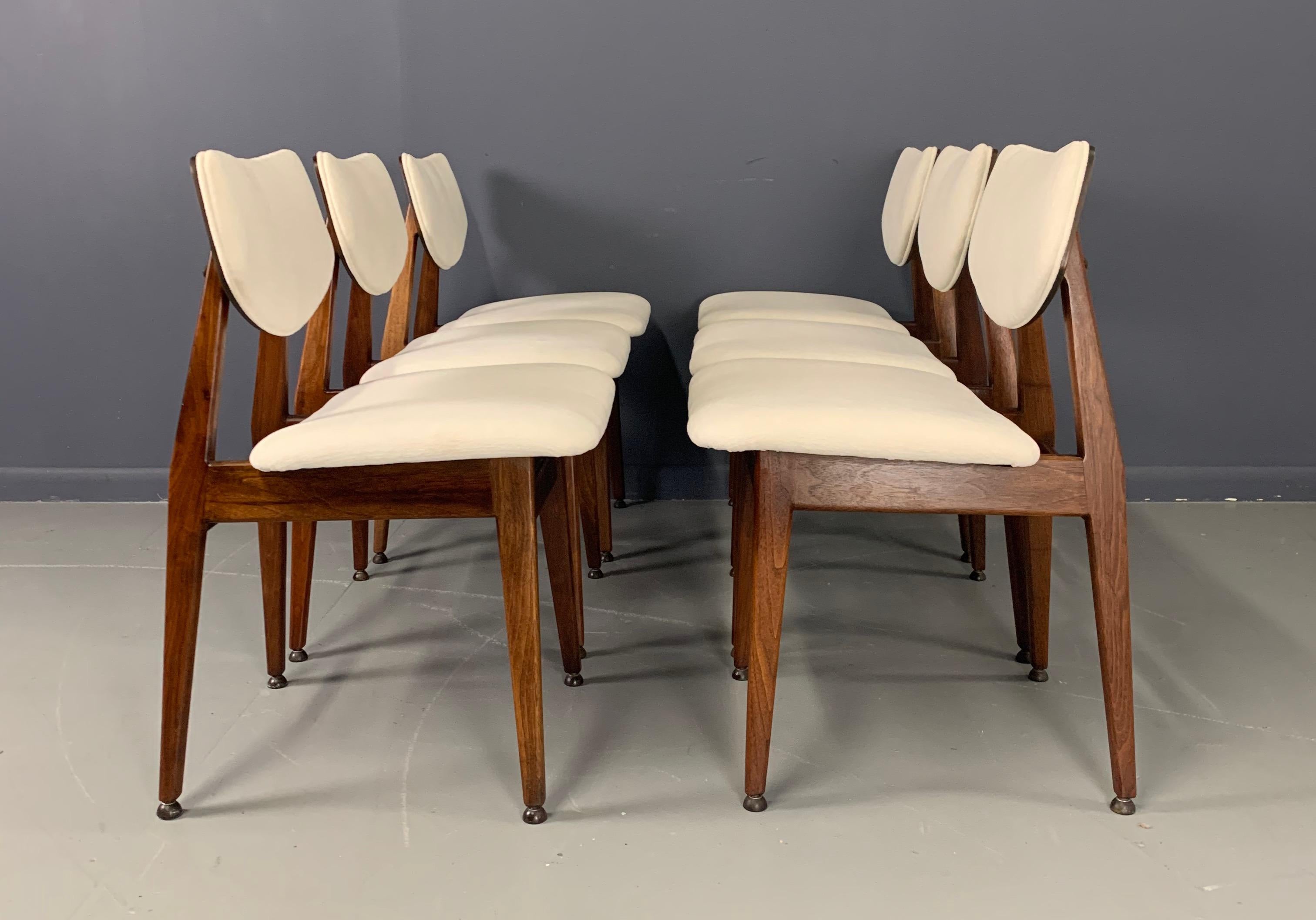 20th Century Jens Risom Midcentury Walnut Dining Chairs, a Set of Six
