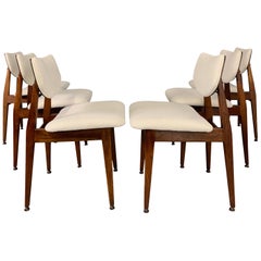 Jens Risom Midcentury Walnut Dining Chairs, a Set of Six