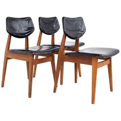 Jens Risom Mid Century Walnut Dining Chairs, Set of 3