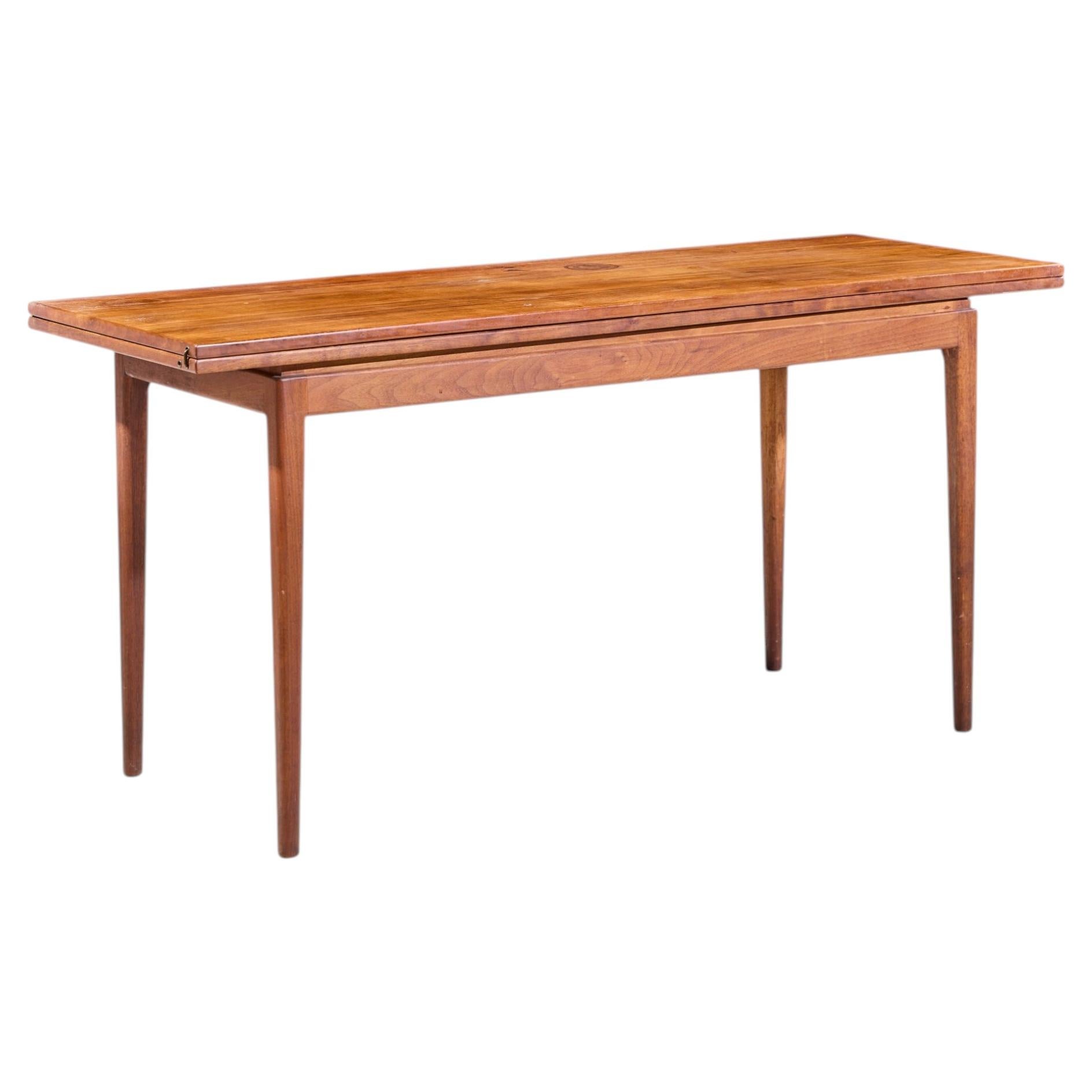 Jens Risom Mid Century Walnut Flip Top Console Dining Table For Sale
