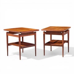 Jens Risom Mid Century Walnut Floating Side End Tables - Pair