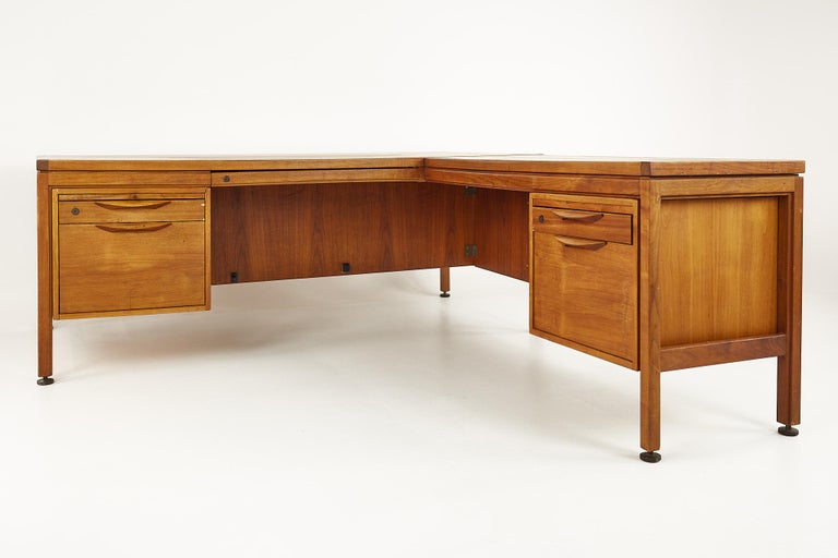 Jens Risom Mid Century Walnut L Shaped Corner Desk at 1stDibs mid