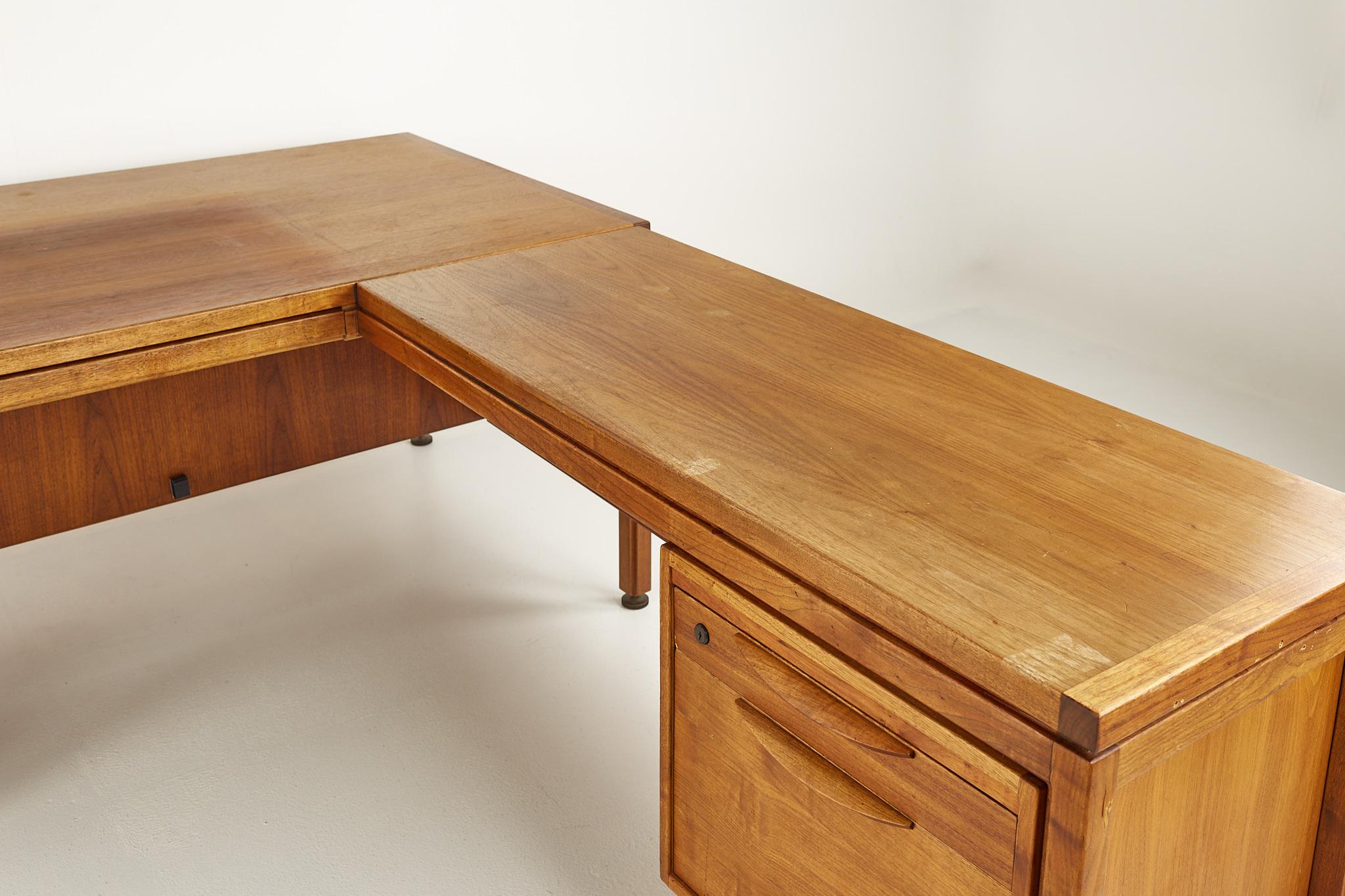 Late 20th Century Jens Risom Mid Century Walnut L Shaped Corner Desk